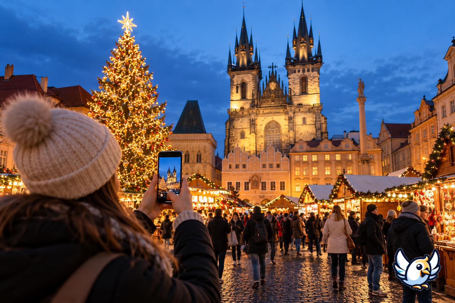 Centro histórico de Praga iluminado no inverno para uma viagem de fim de ano