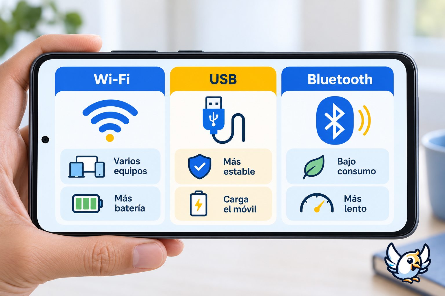 Comparación entre compartir internet por WiFi, USB y Bluetooth en Samsung
