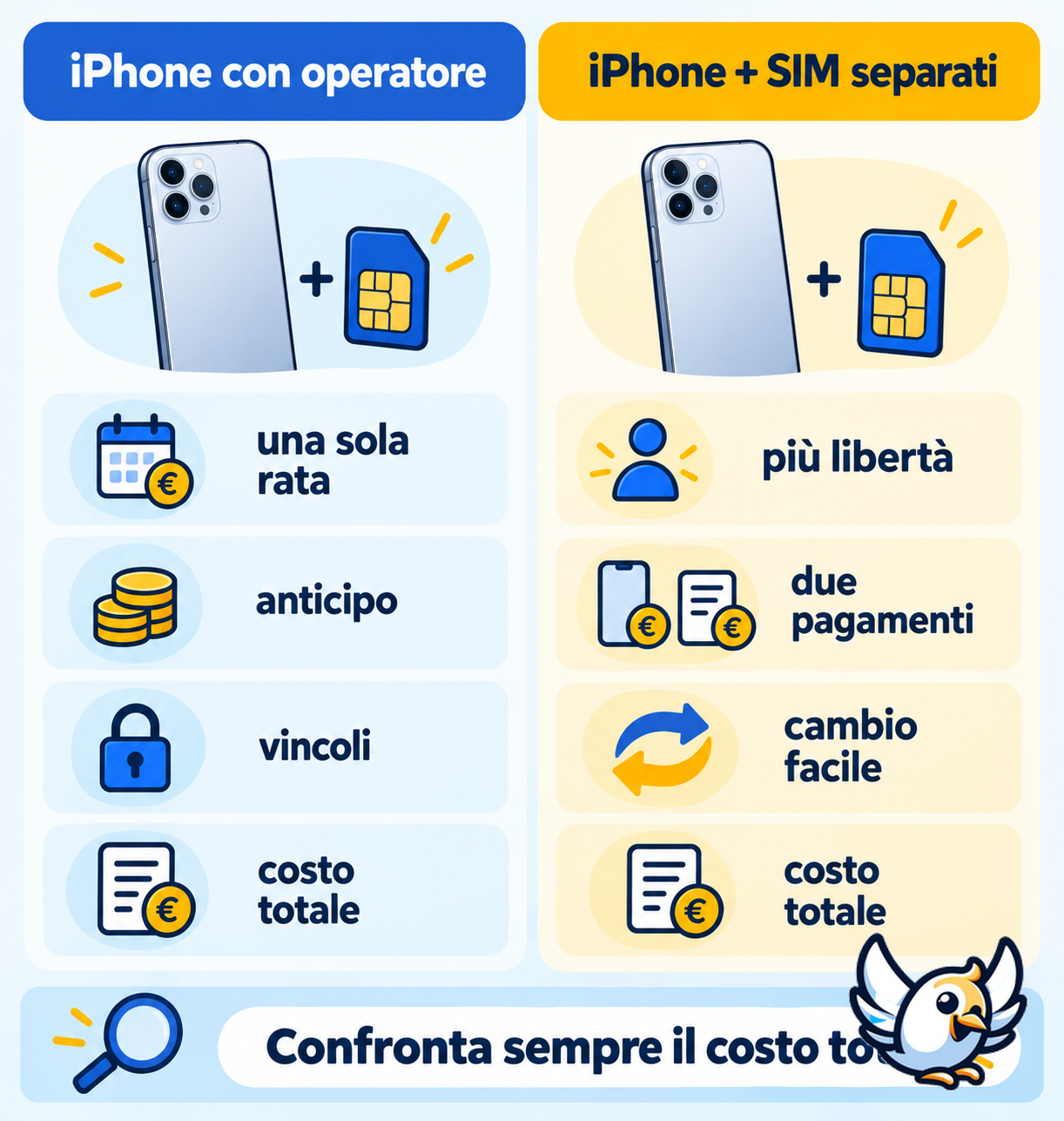 Confronto tra iPhone con operatore e acquisto separato con SIM libera