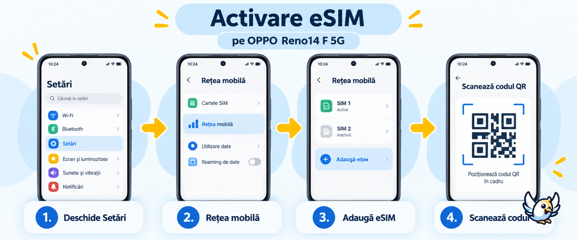 Cum activezi eSIM pe OPPO Reno 14F 5G în patru pași