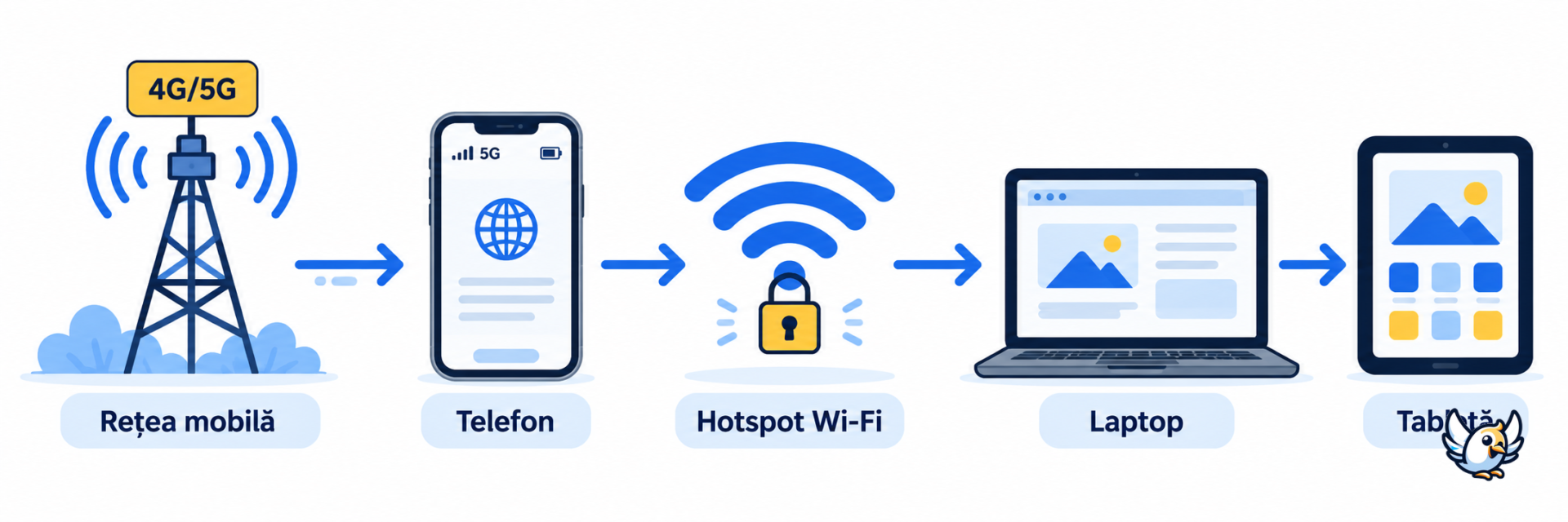 Cum funcționează un hotspot mobil între rețeaua 4G sau 5G și dispozitive