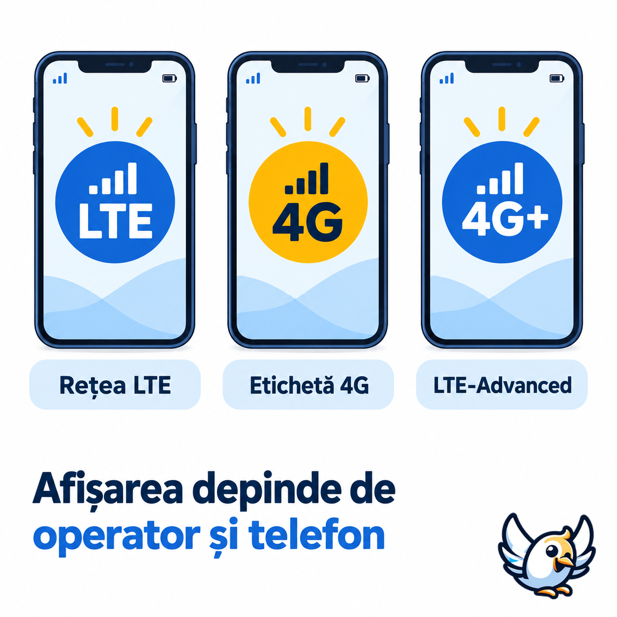 Diferența dintre indicatorii LTE, 4G și 4G+ de pe telefon