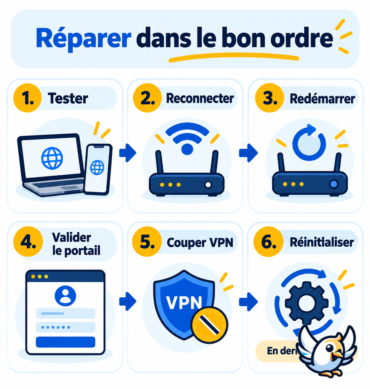 Étapes pour réparer un WiFi connecté sans accès Internet