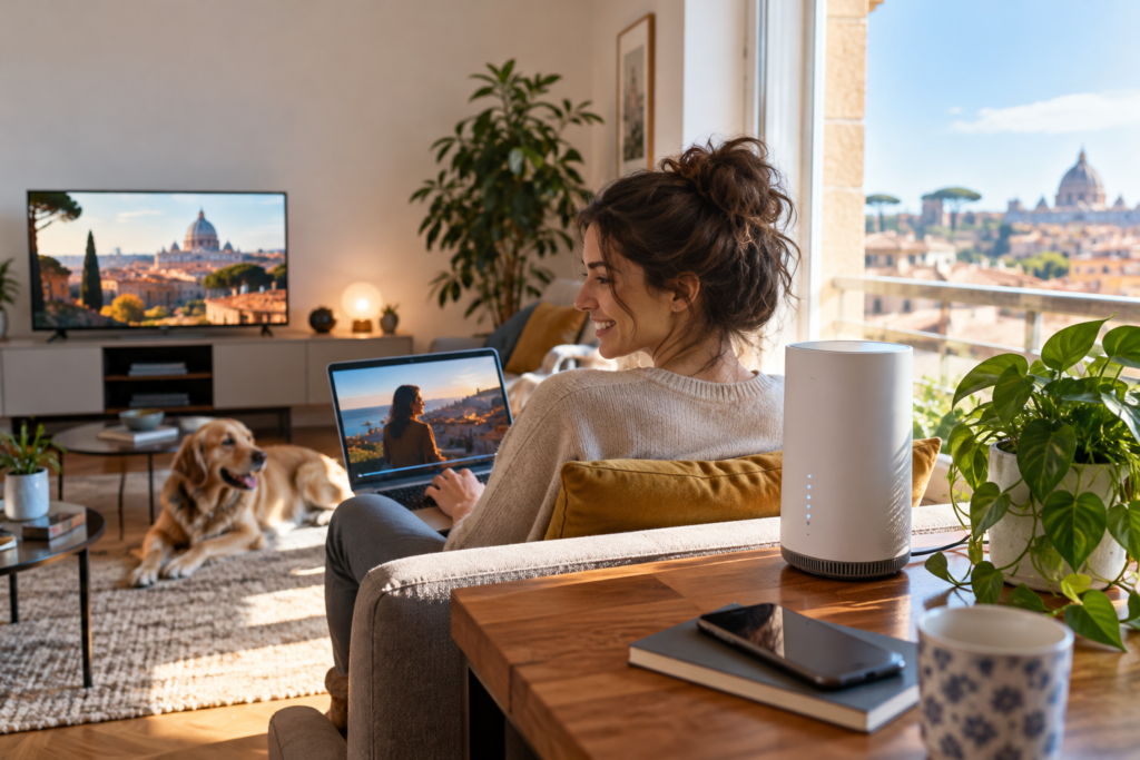 Internet 5G casa: router wireless in un appartamento italiano moderno