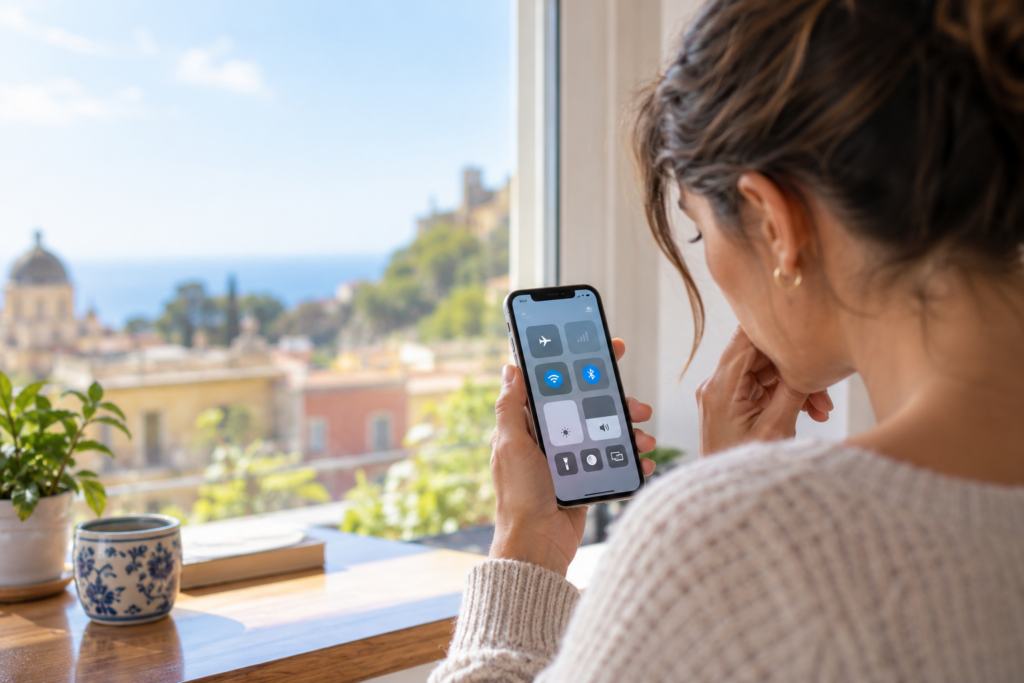 iPhone nessun servizio: utente controlla la connessione cellulare