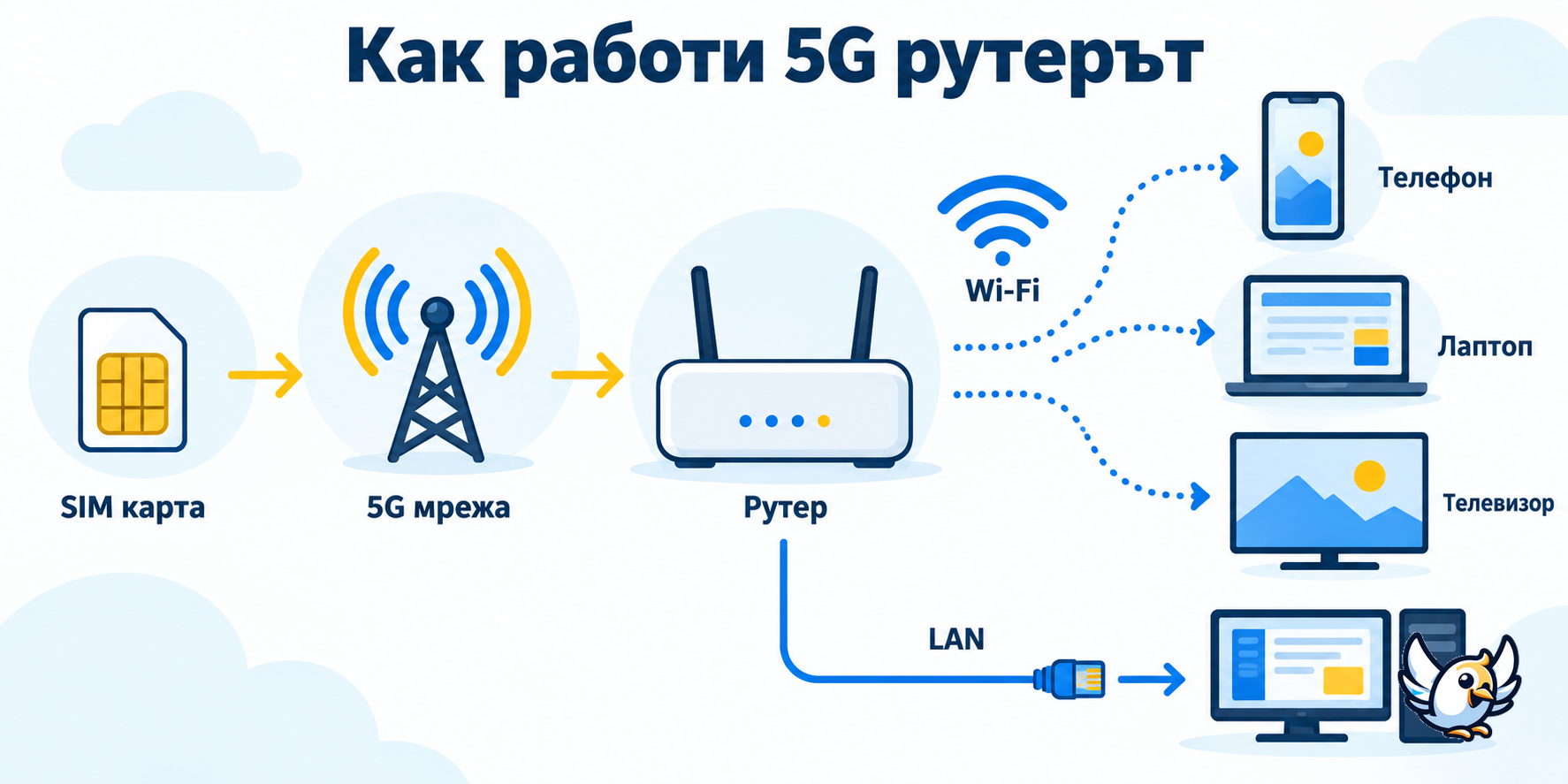 Как работи 5G рутер със SIM карта – схема на връзката