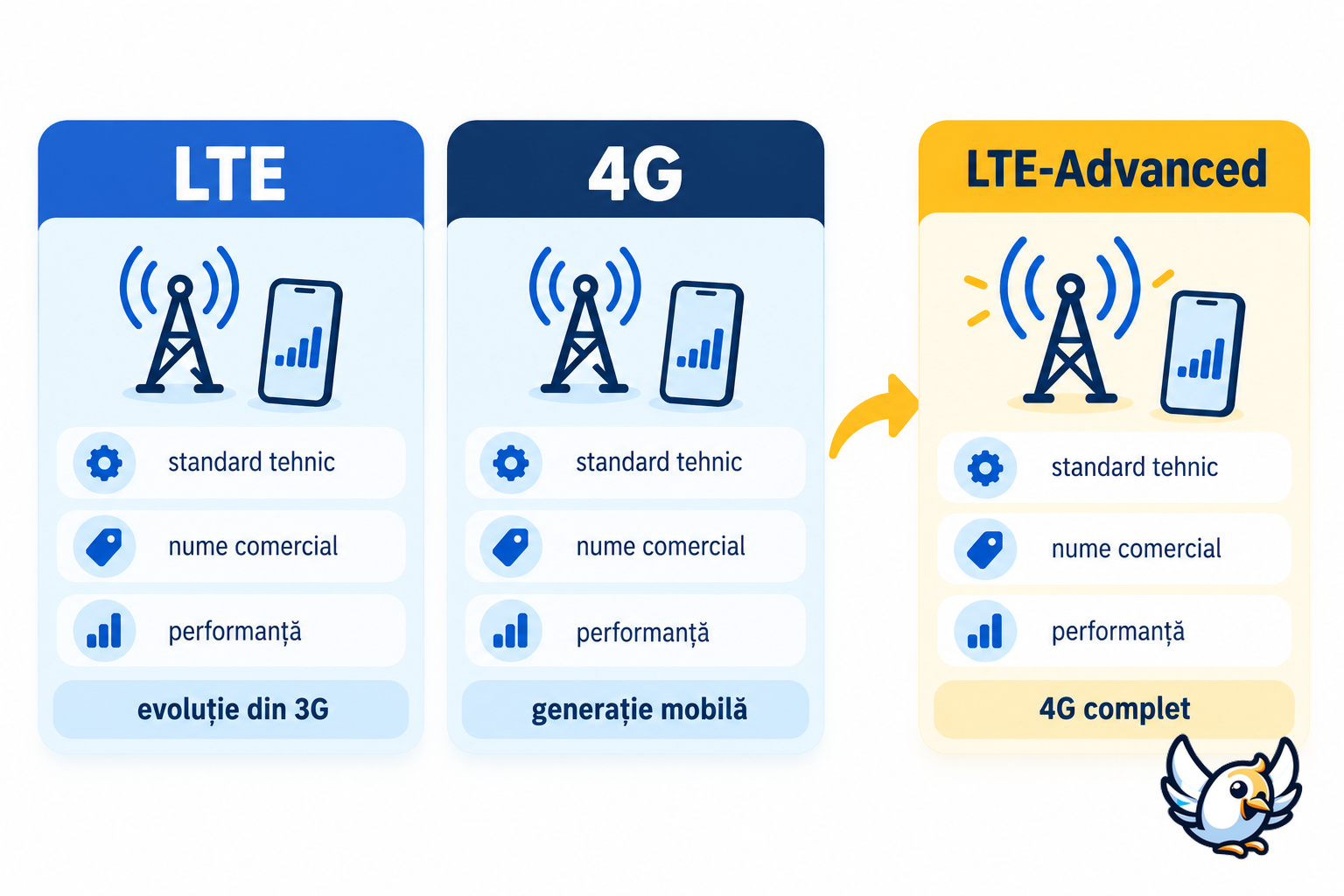 LTE vs 4G explicat prin relația dintre LTE, 4G și LTE-Advanced