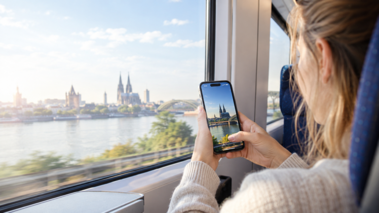 LTE vs. 4G: Reisende nutzt mobiles Internet im Zug