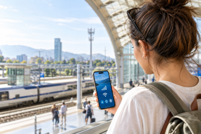 LTE vs 4G: smartphone connesso a una rete mobile durante un viaggio