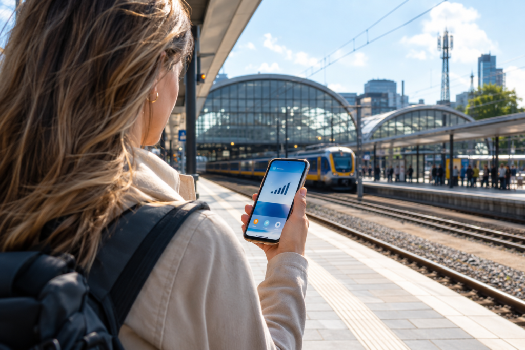 LTE vs 4G: smartphonegebruiker met mobiel netwerk onderweg