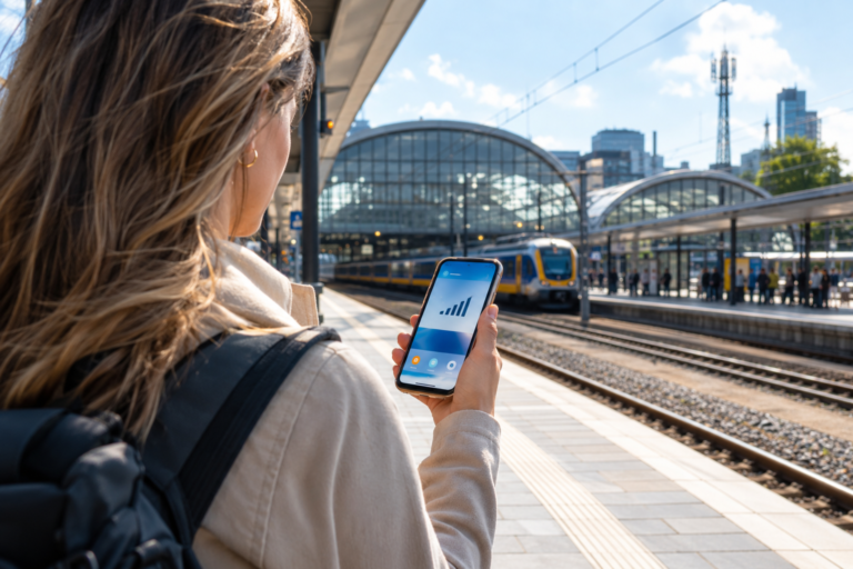 LTE vs 4G: smartphonegebruiker met mobiel netwerk onderweg