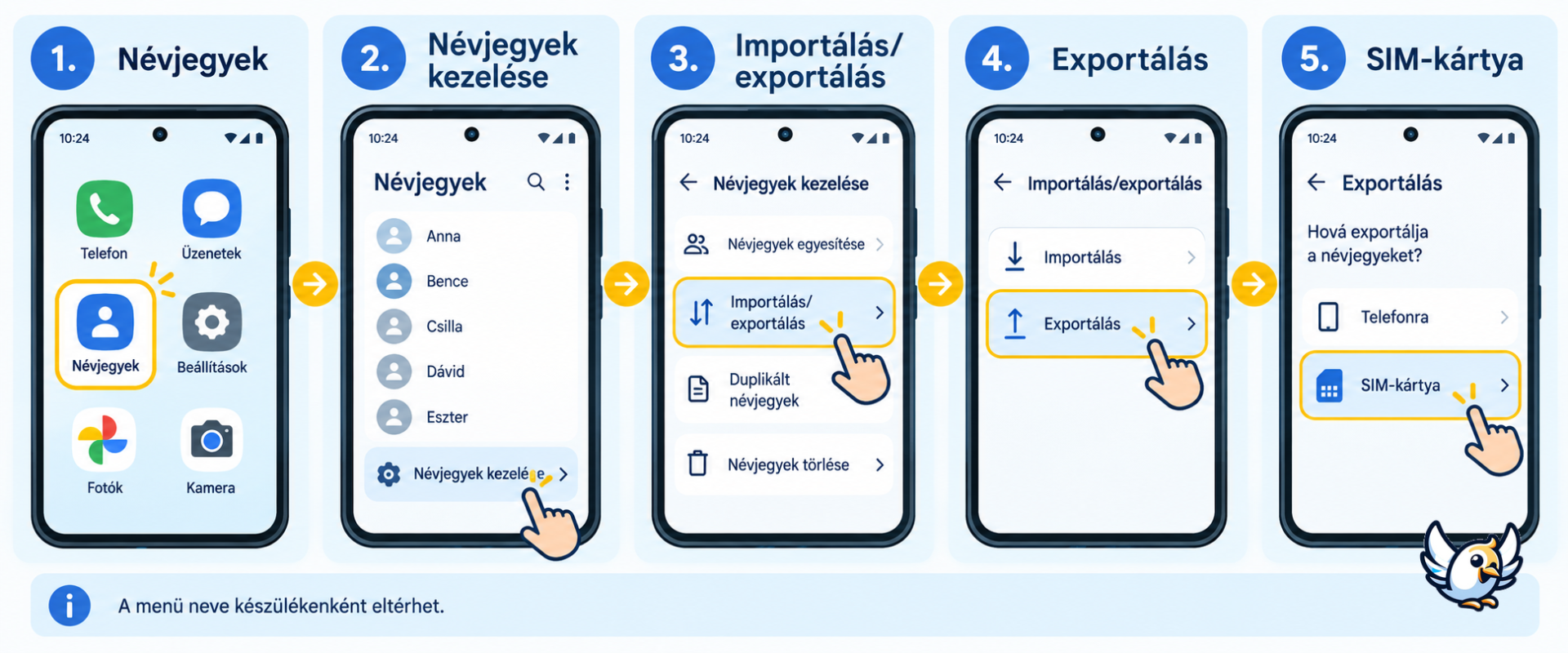 Névjegyek mentése SIM-kártyára Androidon öt lépésben
