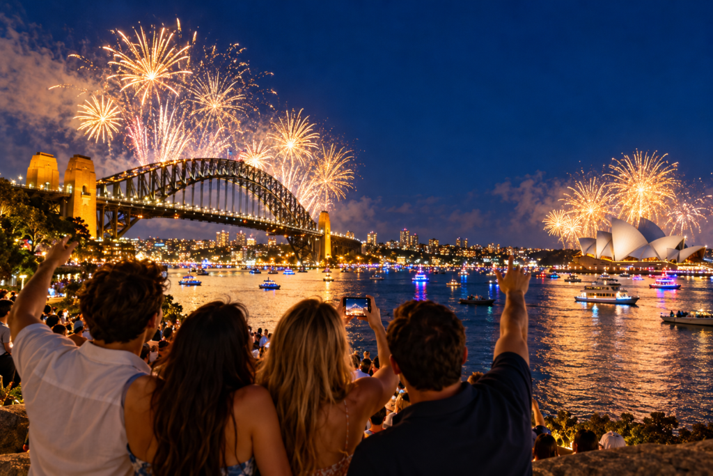 New Year’s vacation in Sydney with fireworks over the Harbour Bridge