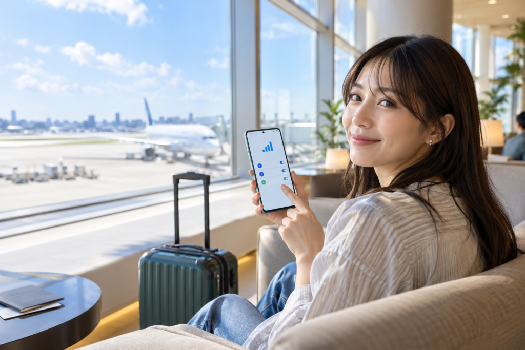 OPPO Reno14 F 5Gを手に海外旅行でeSIMを使う日本人旅行者