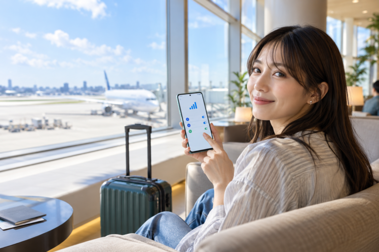 OPPO Reno14 F 5Gを手に海外旅行でeSIMを使う日本人旅行者