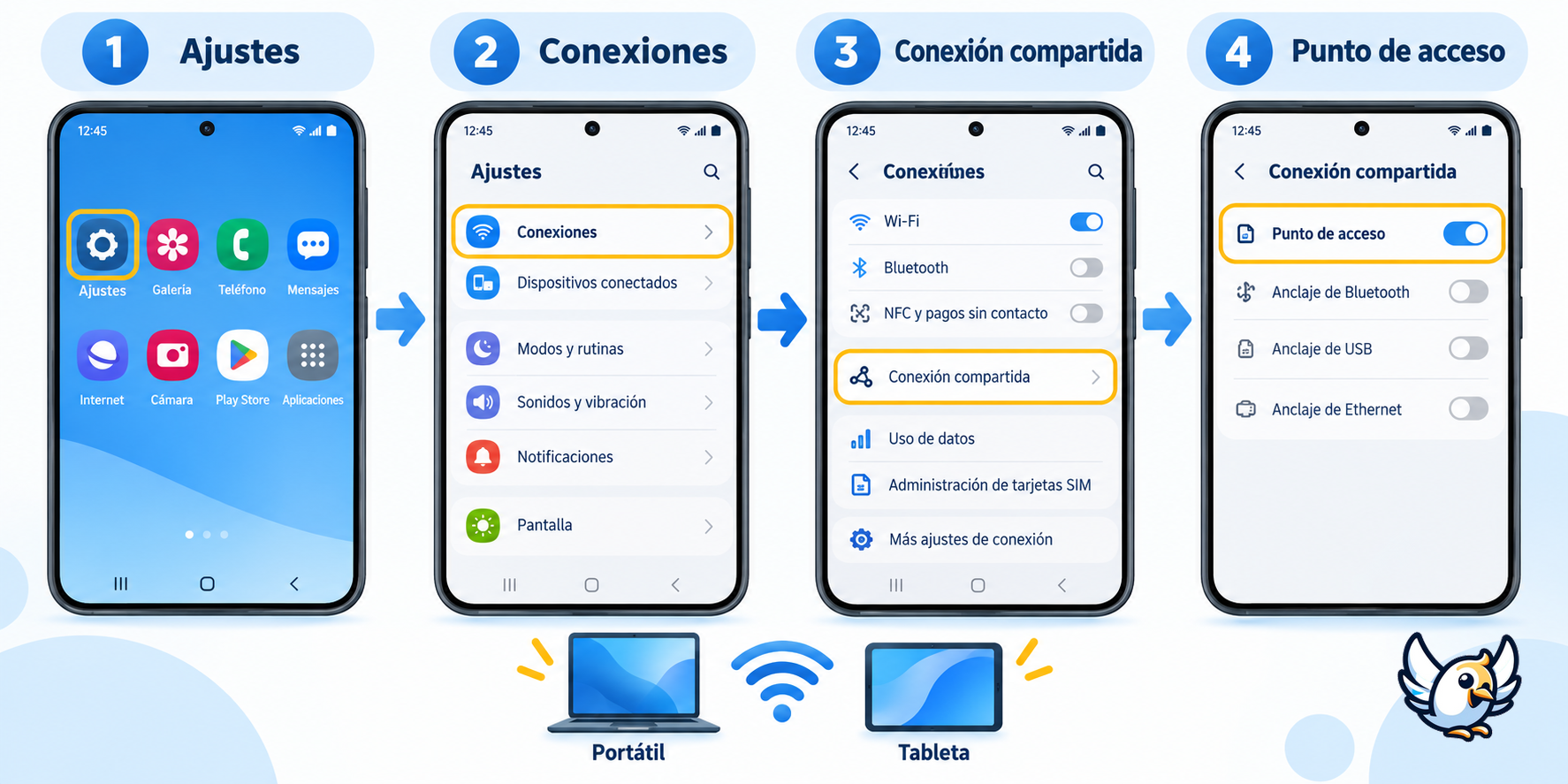 Pasos para compartir internet en Samsung mediante punto de acceso móvil