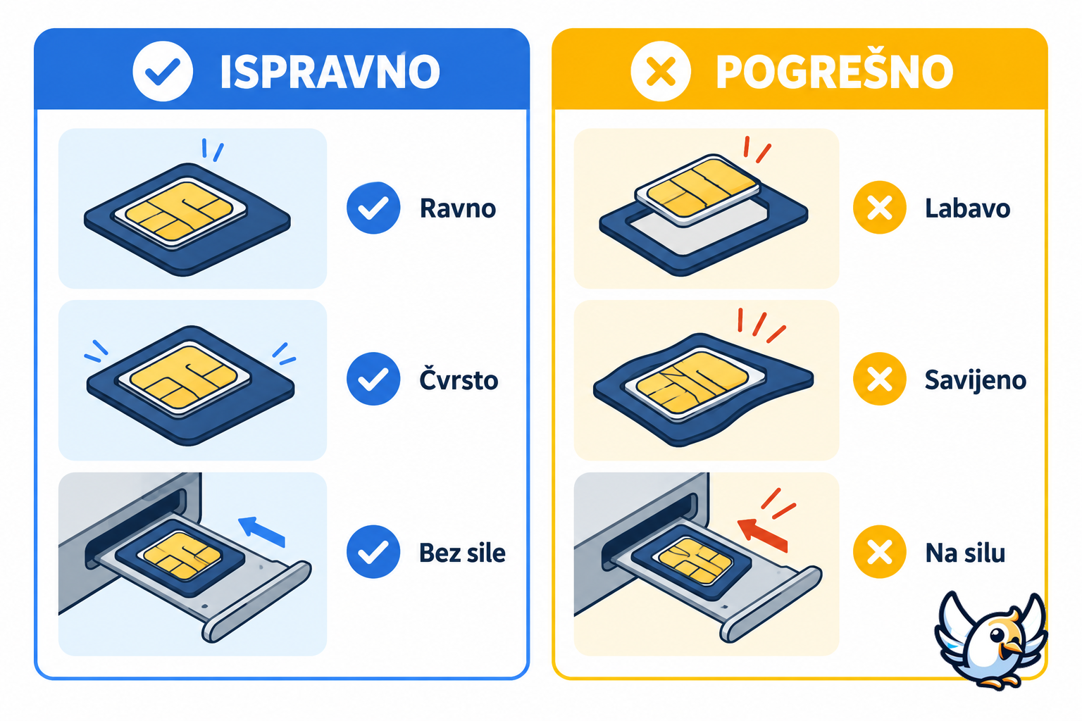 Pravilna i pogrešna uporaba adaptera za SIM karticu