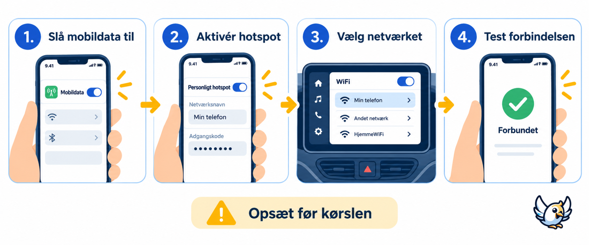Sådan opsætter du WiFi i bilen med hotspot på mobilen