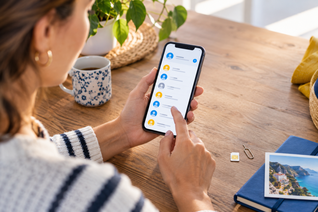 Salvare contatti su SIM: persona che gestisce la rubrica sullo smartphone