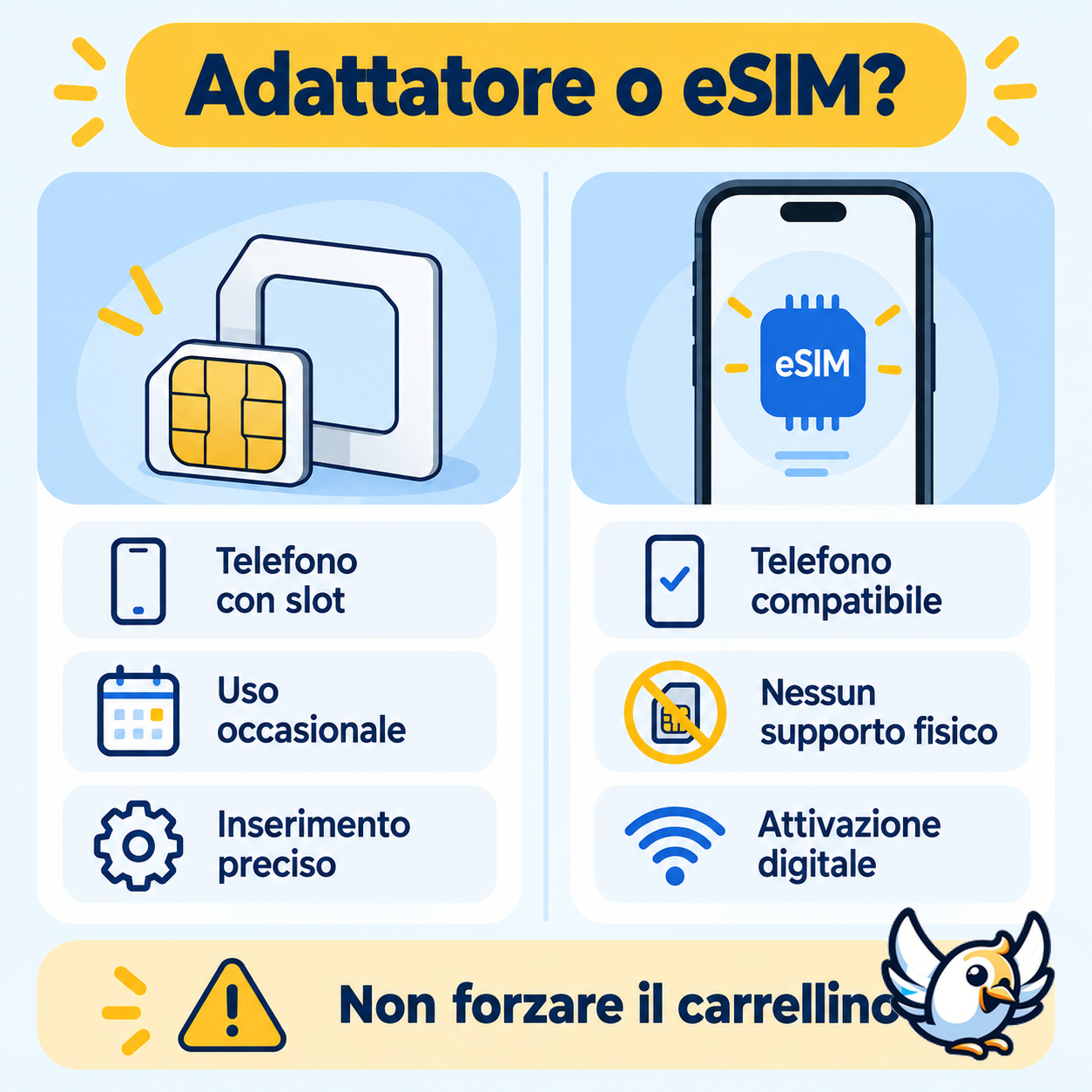 Scelta tra adattatore scheda SIM ed eSIM in base al telefono