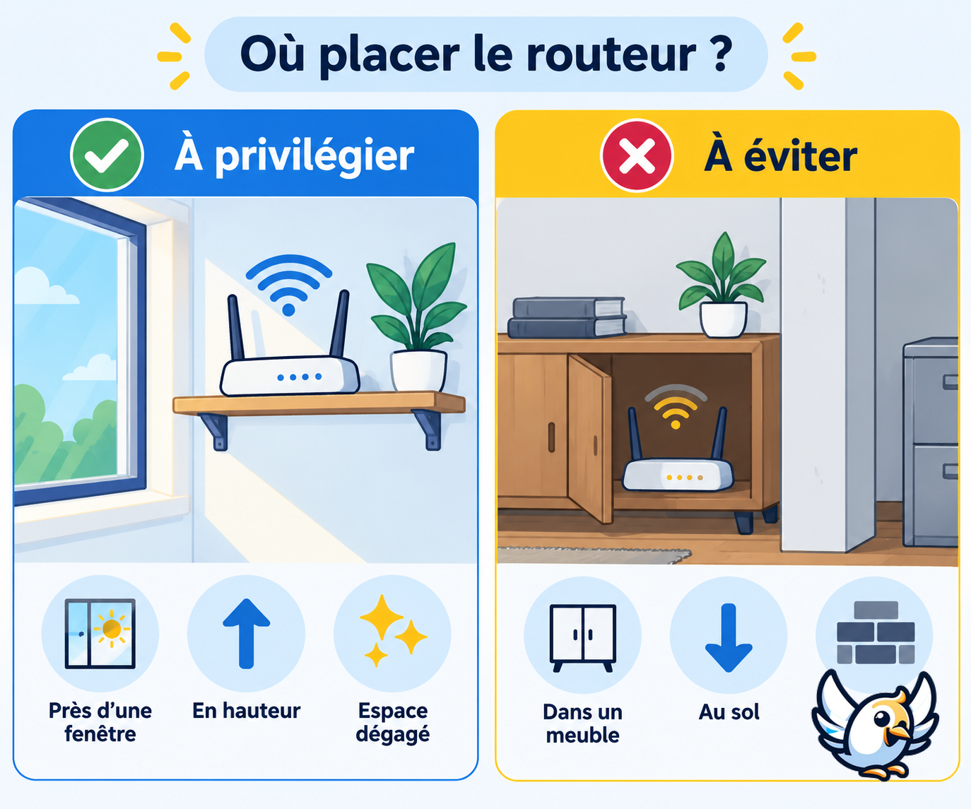Schéma pour bien placer un routeur 5G avec carte SIM dans la maison