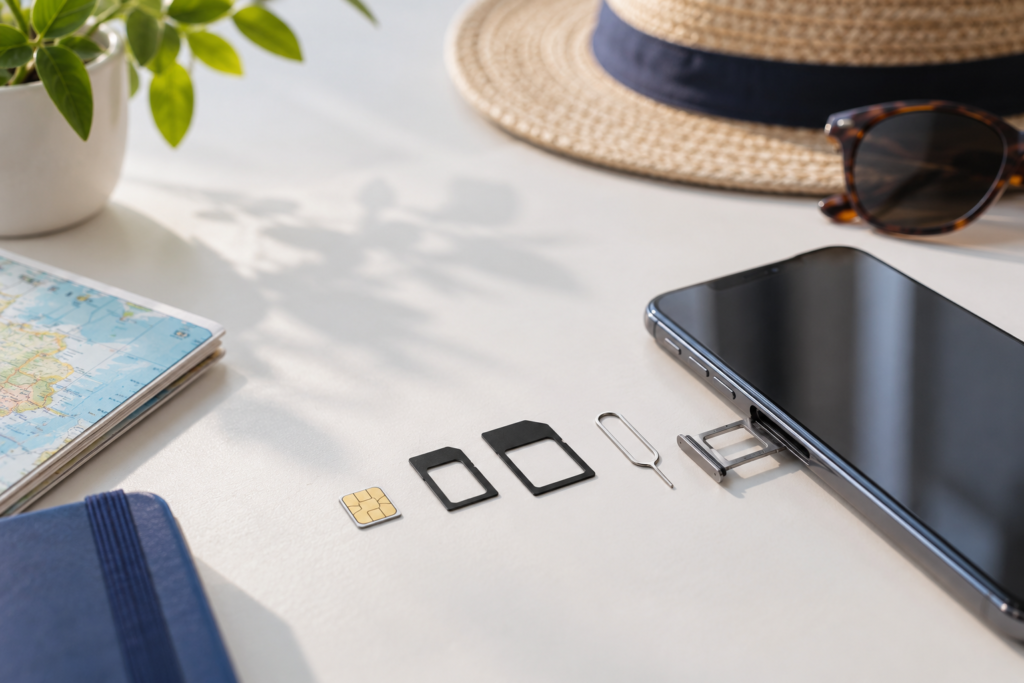 Simkortsadapter med nano-SIM, micro-SIM och äldre mobiltelefon