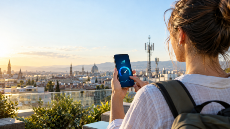 Скорость 5G: пользователь проверяет мобильный интернет на смартфоне