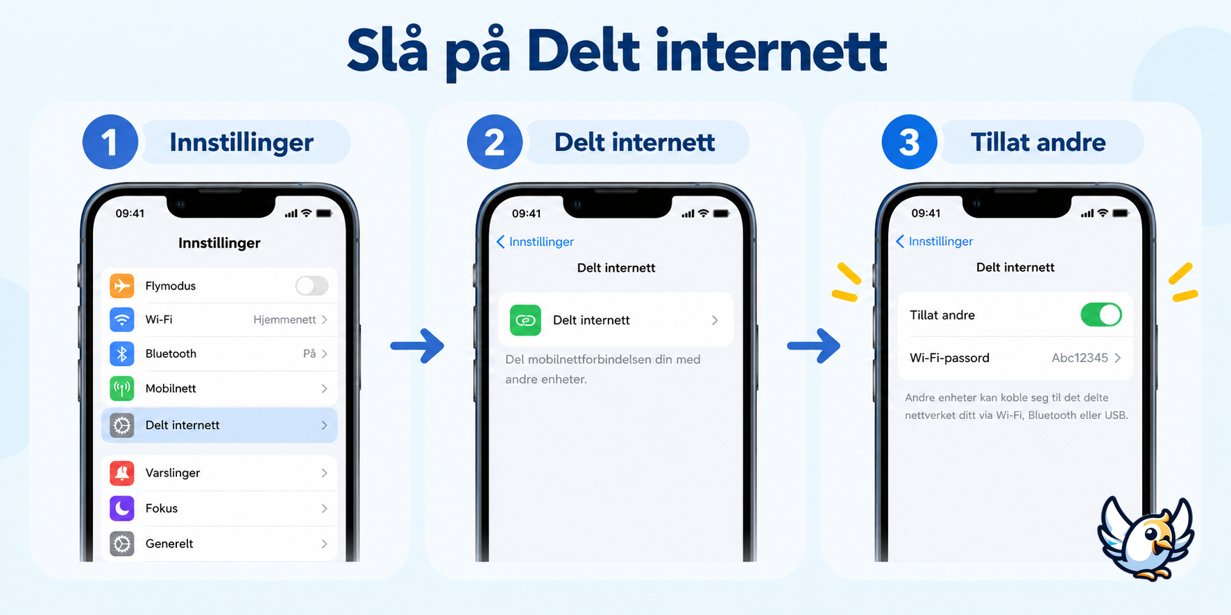 Slik slår du på delt internett på iPhone i tre trinn