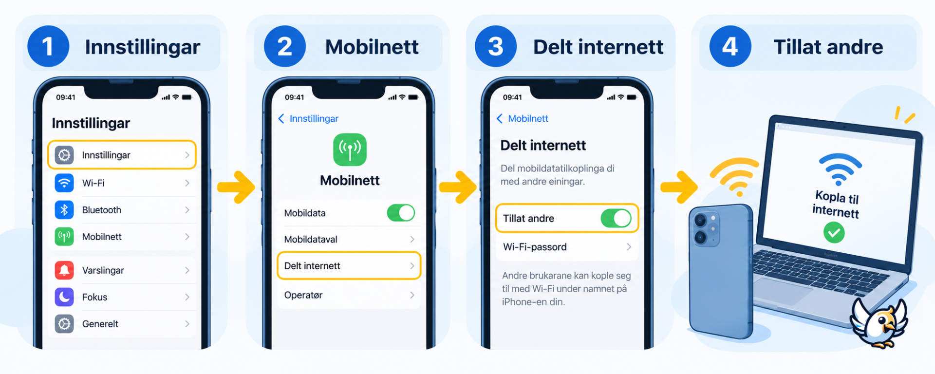 Slik slår du på delt internett på iPhone steg for steg
