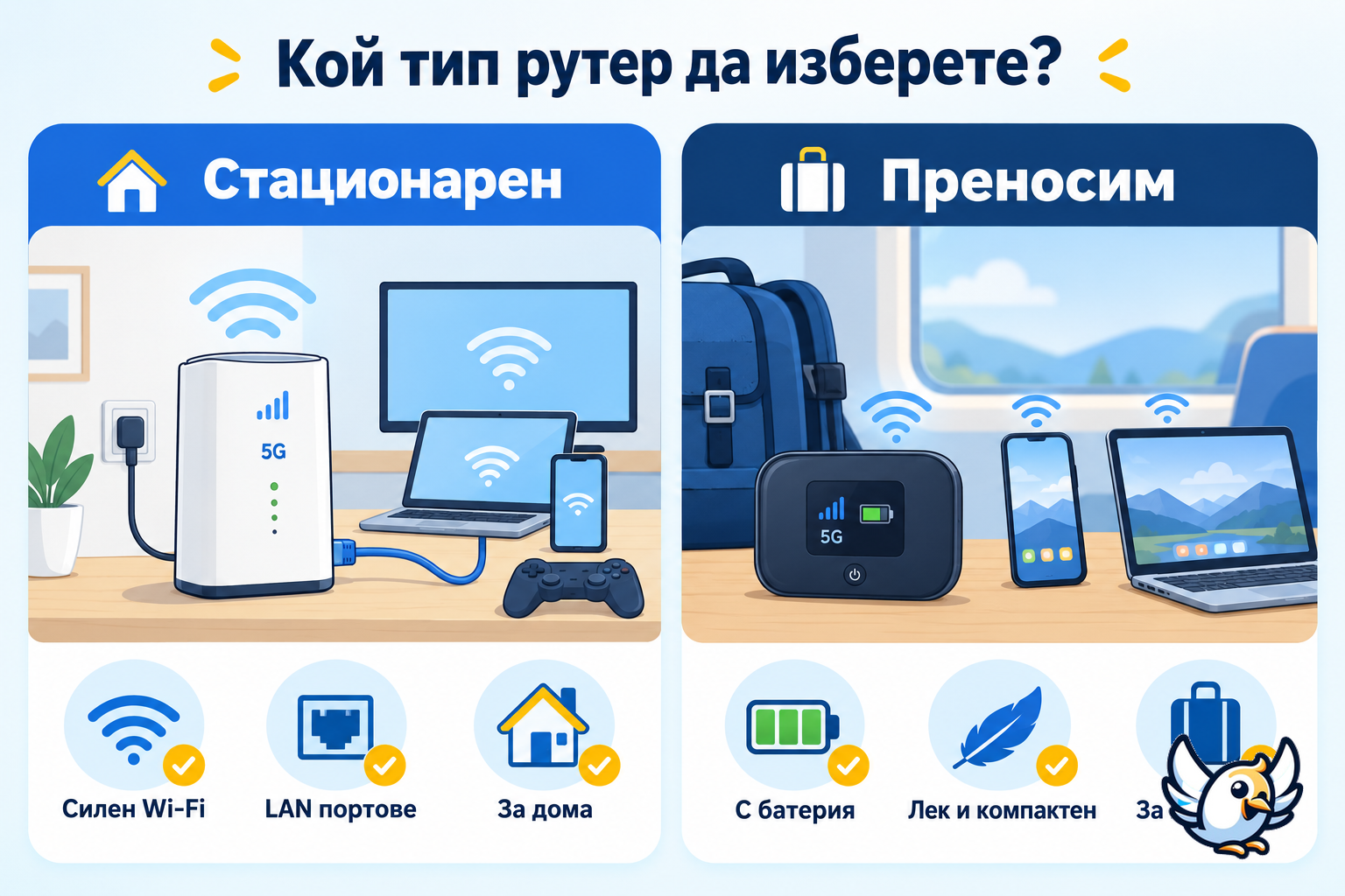 Стационарен или преносим 5G рутер със SIM карта – сравнение