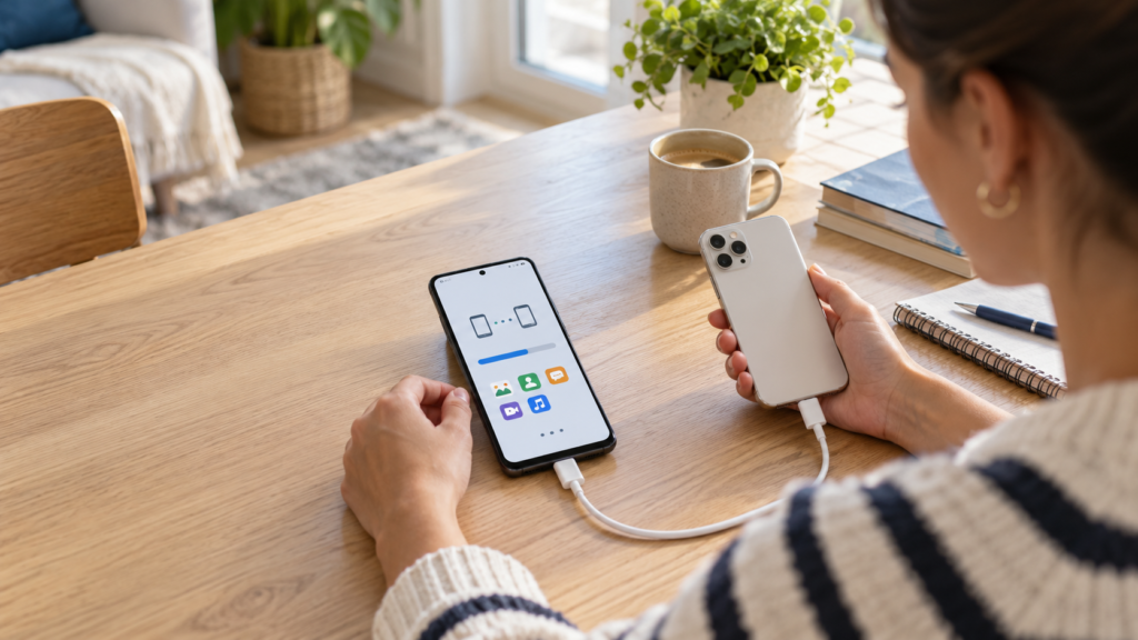 Transférer ses données d’un iPhone vers Android avec les deux smartphones reliés