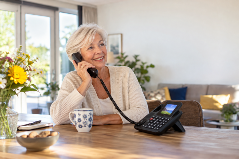 Vaste telefoon met simkaart in een Nederlandse woonkamer