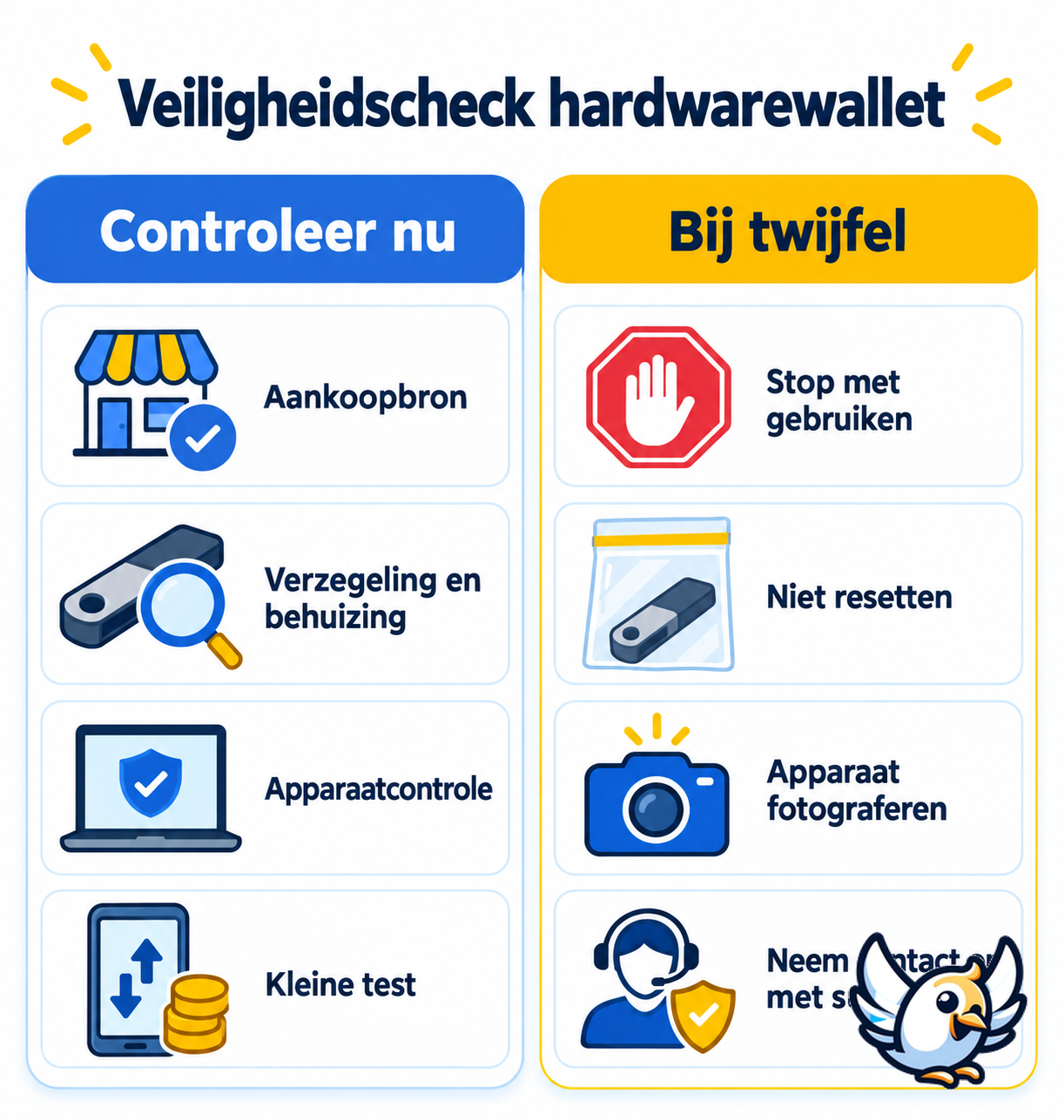 Veiligheidscheck voor een Ledger-hardwarewallet na de melding over een eSIM-implantaat
