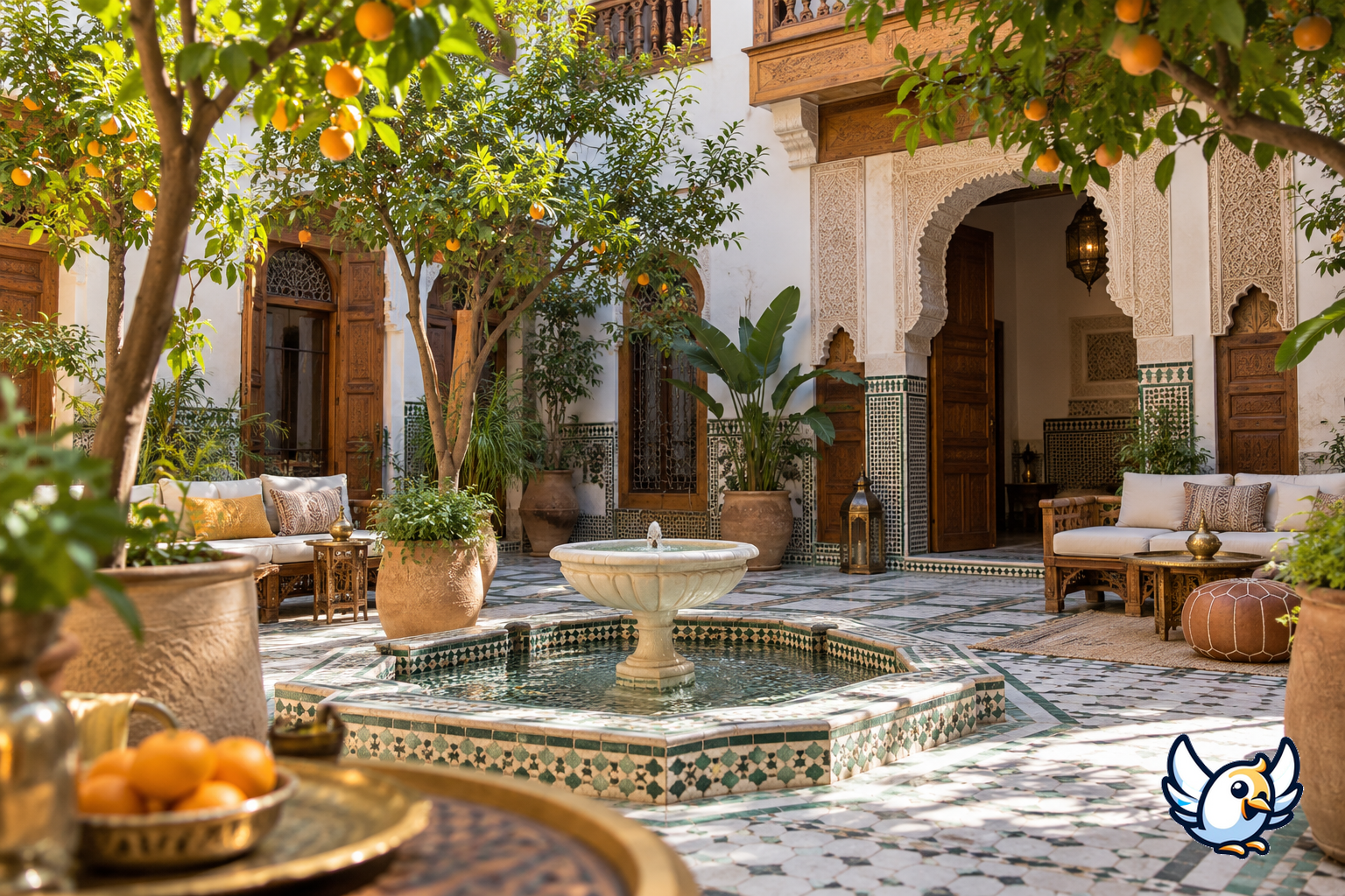Viajes de fin de año a Marrakech: patio de un riad para una escapada tranquila