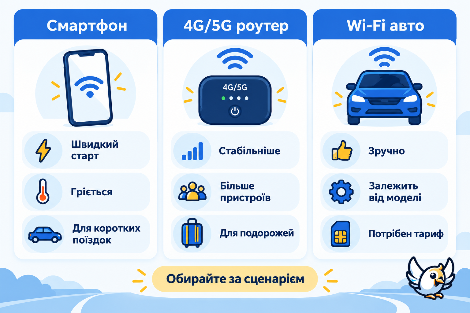 WiFi в машину: порівняння смартфона, мобільного роутера та вбудованої точки доступу
