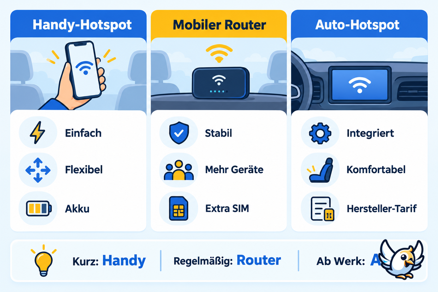 WLAN im Auto: Smartphone-Hotspot, mobiler Router und integrierter Hotspot im Vergleich