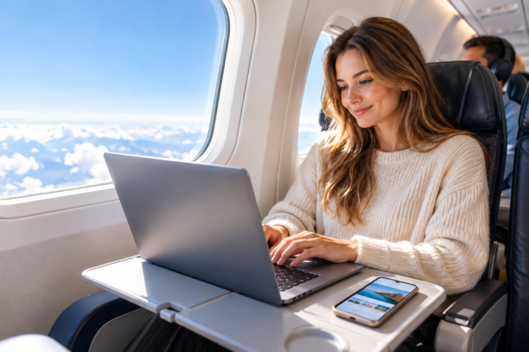 WLAN im Flugzeug: Reisende nutzt Internet an Bord über den Wolken